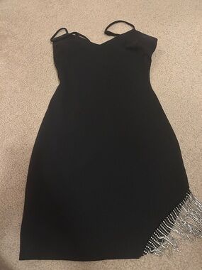 City Triangles Black Mini Dress with Beaded Fringe